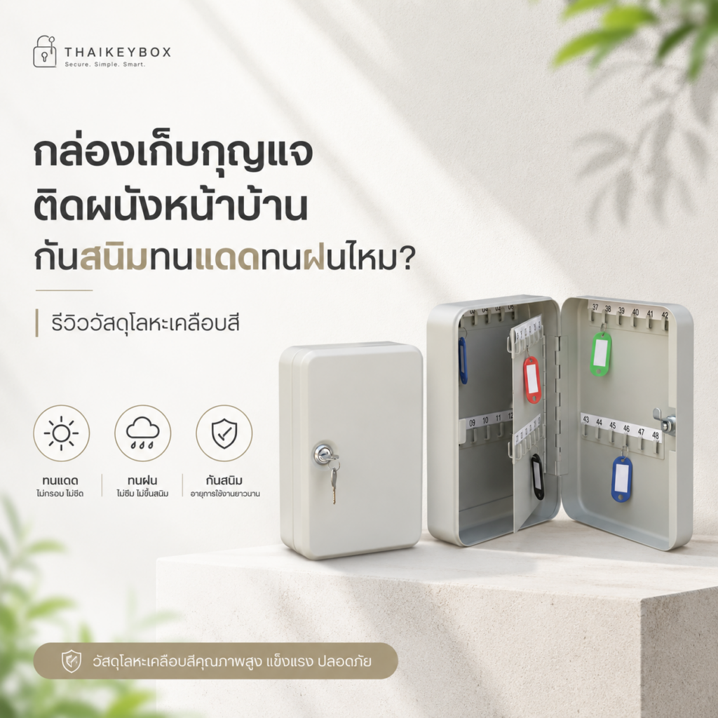 กล่องเก็บกุญแจติดผนังหน้าบ้านวัสดุโลหะเคลือบสีกันสนิม ติดข้างประตูบ้าน