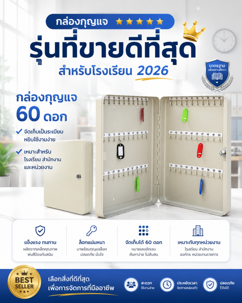 กล่องกุญแจ 60 ดอก สำหรับโรงเรียน ติดตั้งผนัง จัดเก็บกุญแจห้องเรียนอย่างปลอดภัย จาก ThaiKeyBox