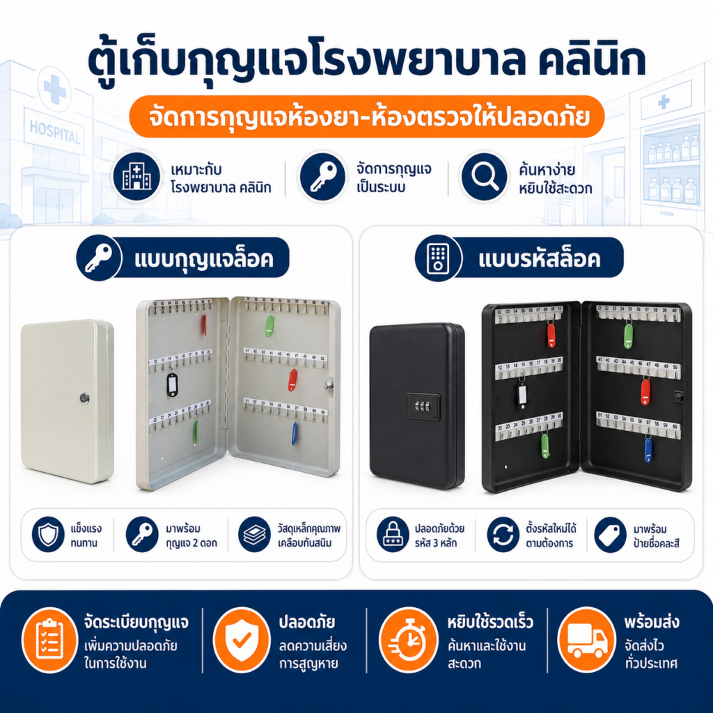 ตู้เก็บกุญแจโรงพยาบาล คลินิก ติดผนังเคาน์เตอร์พยาบาลจัดกุญแจห้องยาเป็นระบบ
