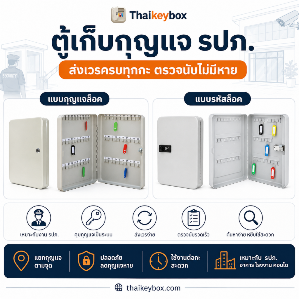 ตู้เก็บกุญแจ รปภ แบบรหัสล็อคติดผนังป้อม พร้อมป้ายแขวนกุญแจระบุหมายเลขดอก
