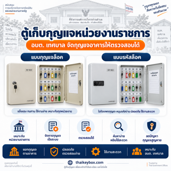 ตู้เก็บกุญแจหน่วยงานราชการ อบต. เทศบาล ติดผนังสำนักงาน จัดกุญแจอาคารให้ตรวจสอบได้