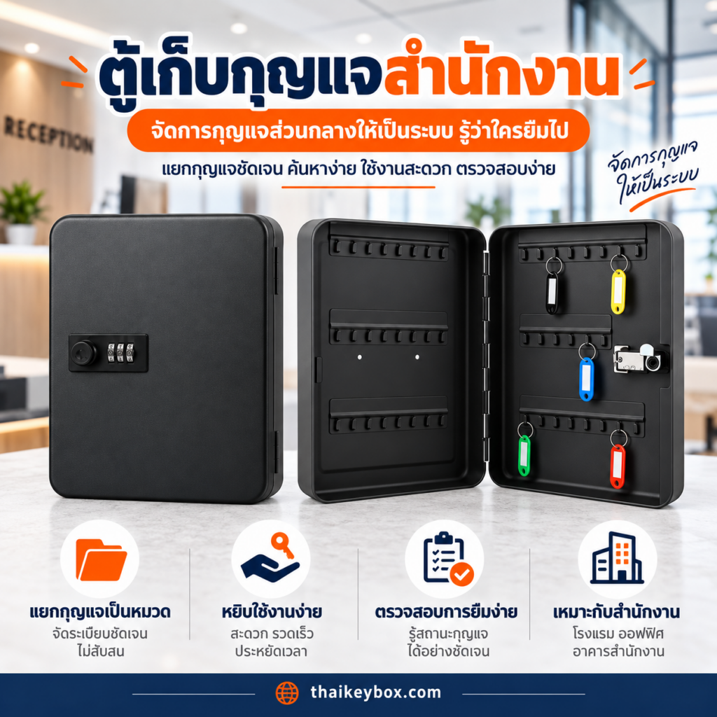 ตู้เก็บกุญแจสำนักงานแบบรหัสล็อคติดผนังห้องธุรการ แขวนกุญแจแยกสีป้ายตามแผนก