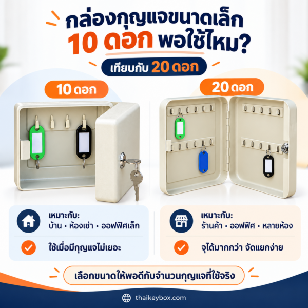 กล่องกุญแจขนาดเล็ก 10 ดอก ติดผนังข้างประตูบ้าน เทียบขนาดกับรุ่น 20 ดอก