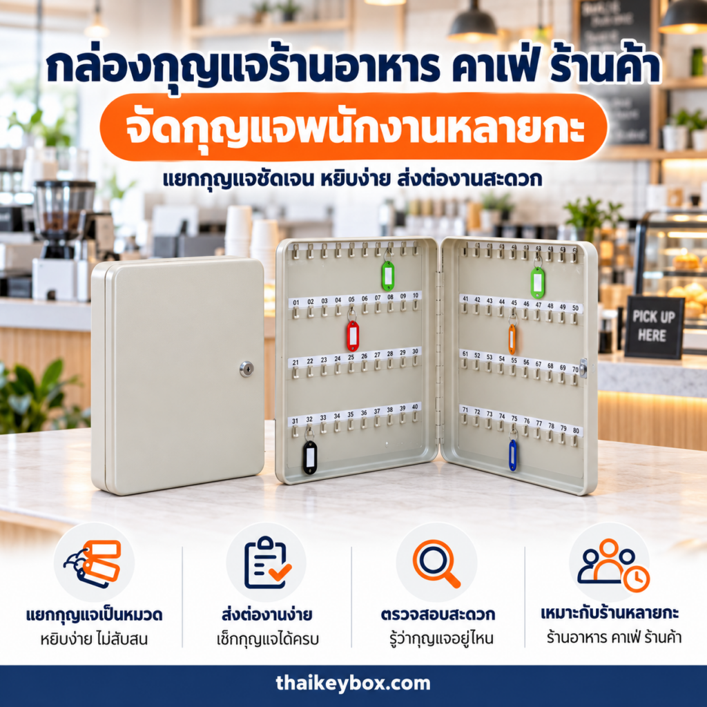 กล่องกุญแจร้านอาหารและคาเฟ่ ติดผนังหลังเคาน์เตอร์ แขวนกุญแจประตูม้วนและห้องเย็นพร้อมป้าย